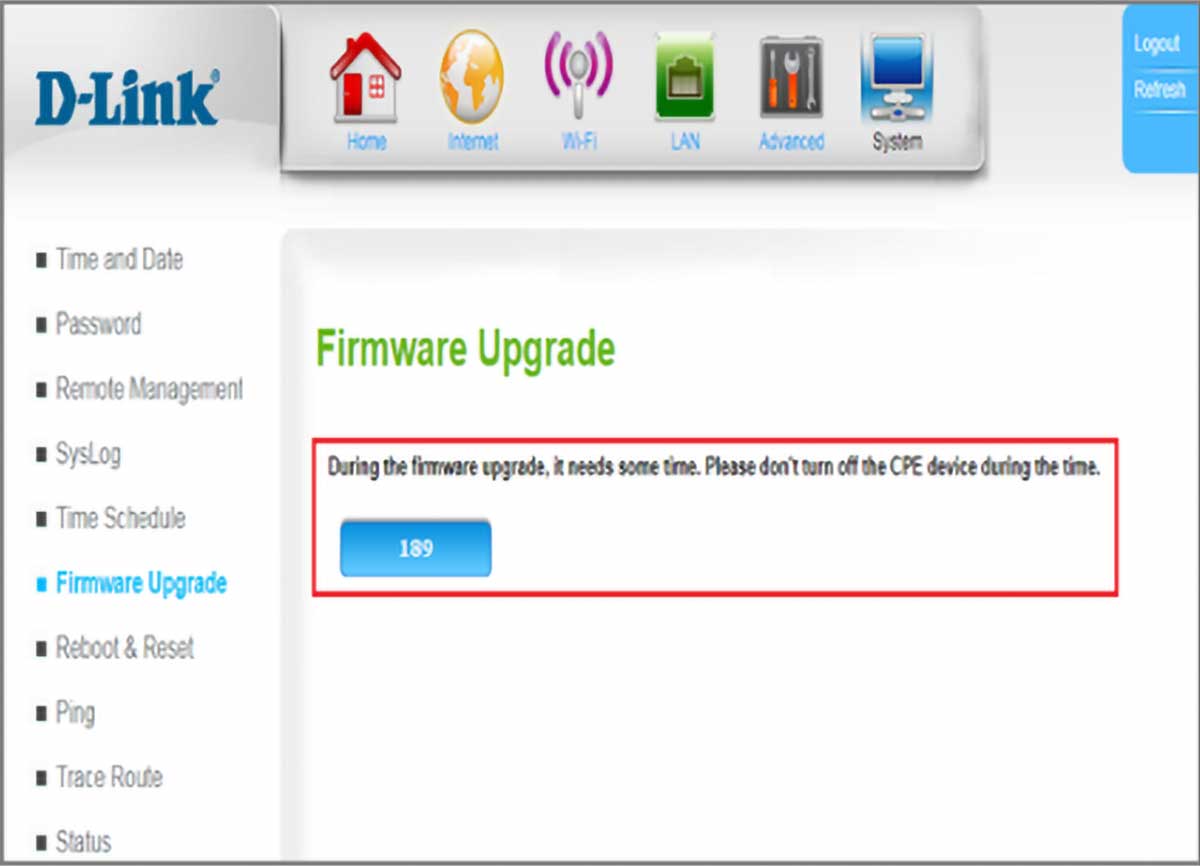 D-Link 4G LTE Router DWR-961 Upgrade Screen